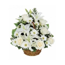 basket of white seasonal flowers
